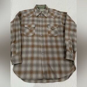 Pendleton Brown and Gray Plaid Shirt 100% Pure Virgin Wool Size L